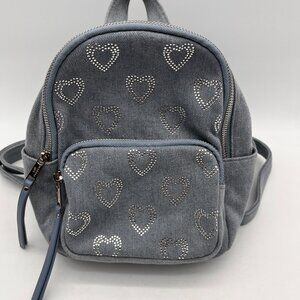 Madden Girl Grey Denim Rhinestone Heart Mini Backpack Adjustable Straps